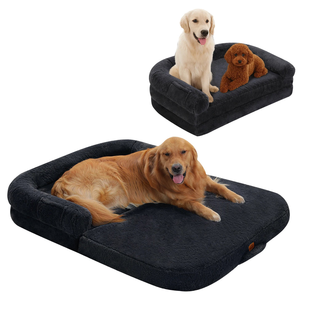 Foldable dog bed, plush, washable, non-slip