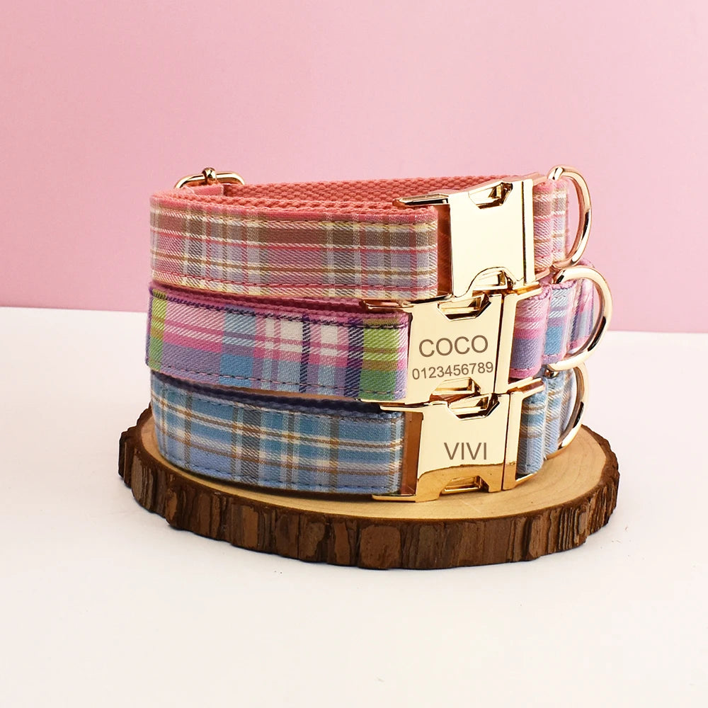 Luxury checkered dog collar with engraving