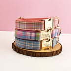 Luxury checkered dog collar with engraving